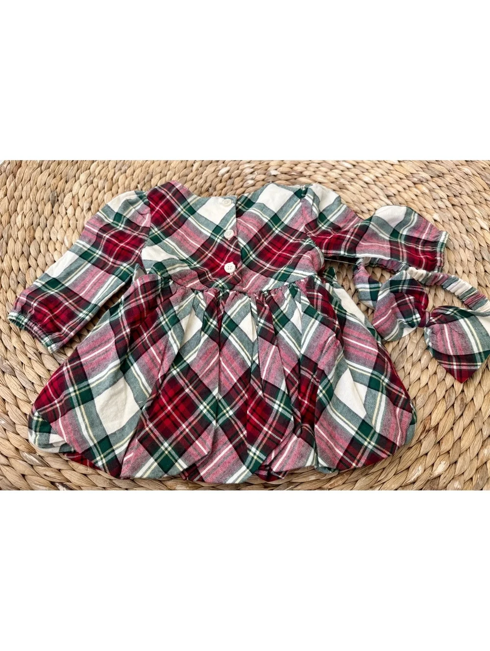 Gymboree Plaid Bow Flannel Bubble Dress Sz 0-3 Months NWT